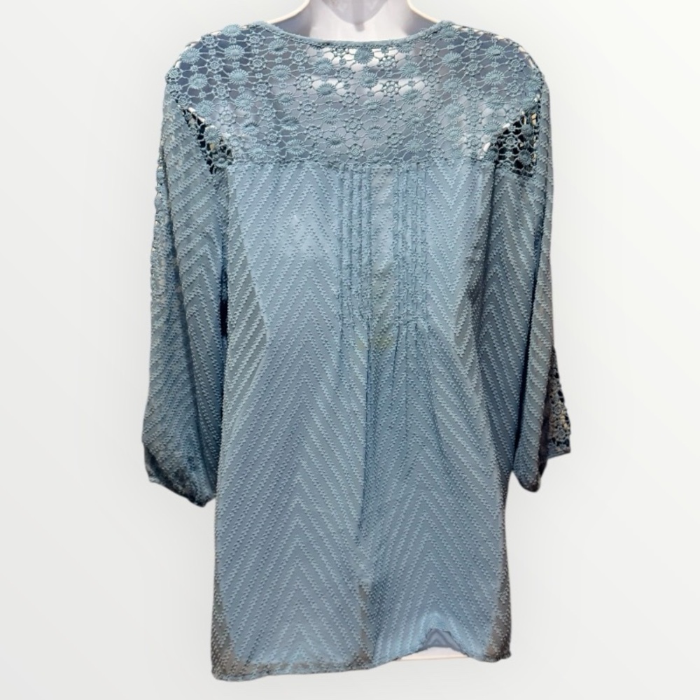 NWT Bohemian Crochet Sheer Lace Bila Top Light Blue Blouse Size Large - Picture 2 of 7